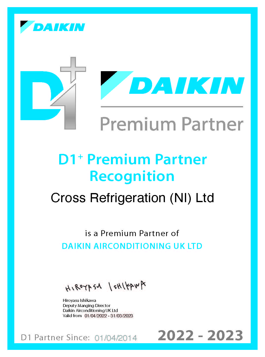Daikin Certificate